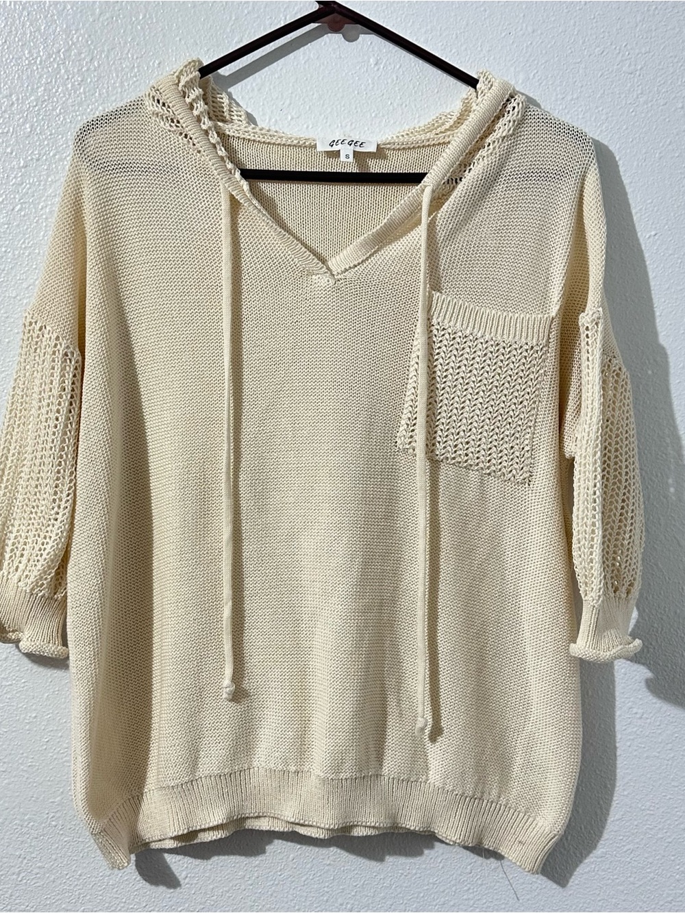 GeeGee Cream Knit Scoop-Neck Hoodie Sweater